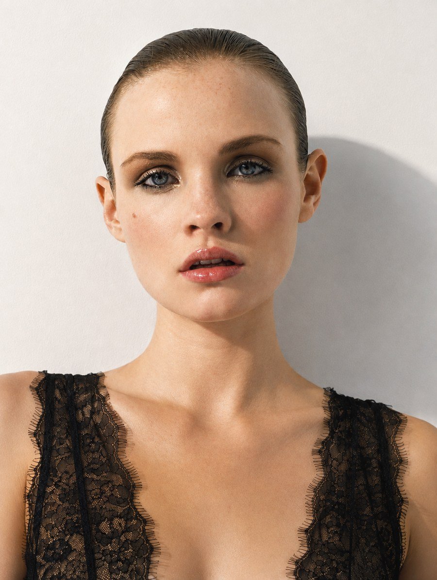 Beauty portrait with black lace and smoky eye
