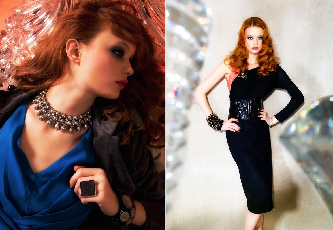 Fashion campaign diptych, statement jewelry
