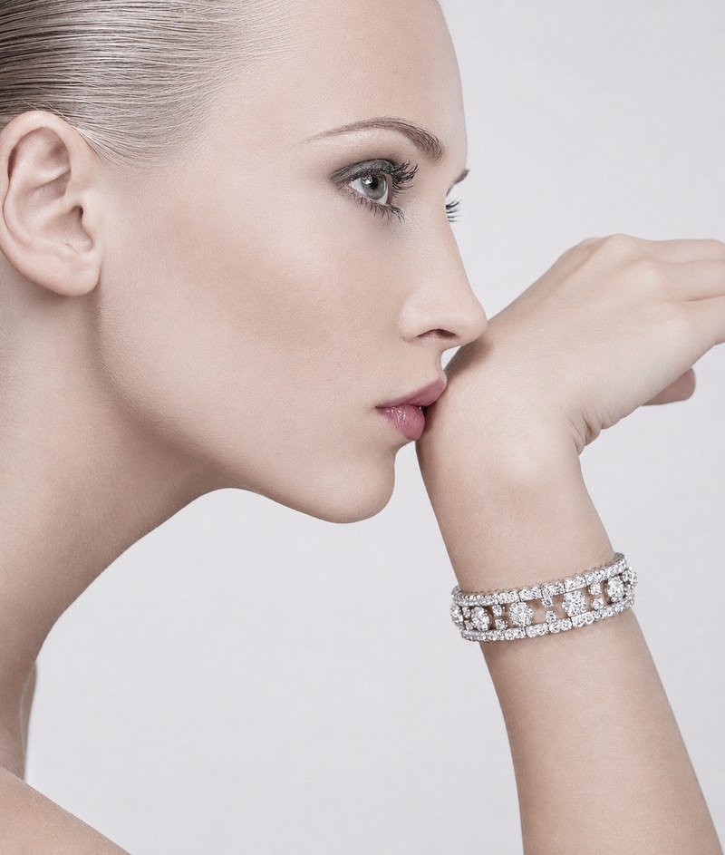 Profile portrait with diamond bracelet at the wrist