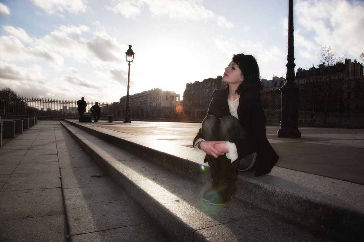 Portrait on steps at sunset
