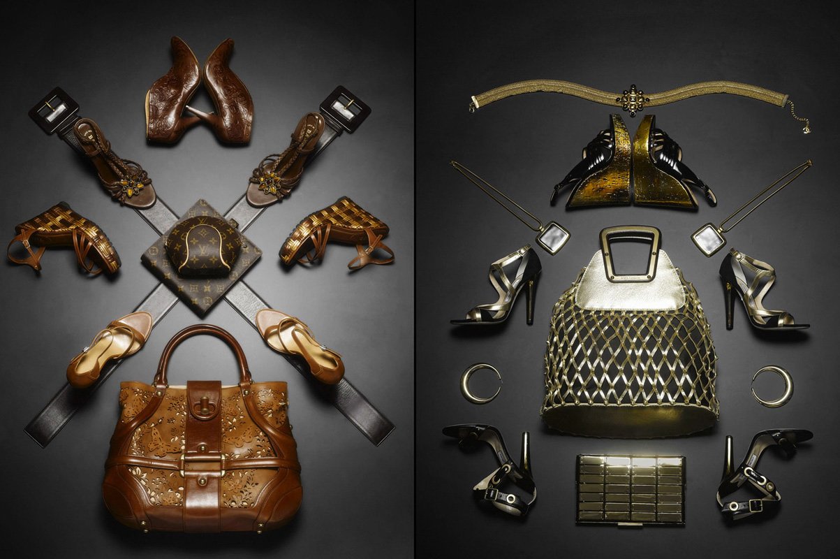 Commercial product flat-lay of leather accessories