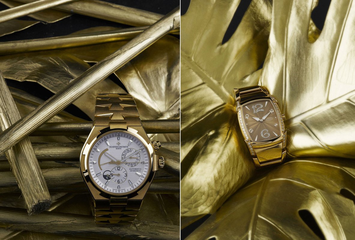 Watch product photography on a gold leaf
